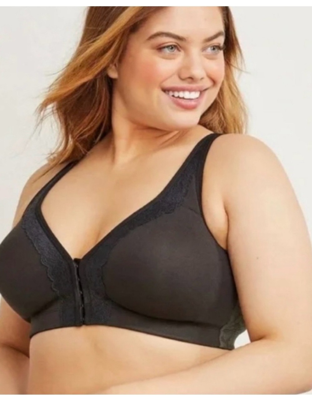 Cacique Black Front-Closure Comfort Wireless Bra 46DD racerback